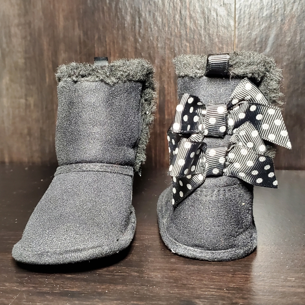 Koala Baby Black Fur Boots w/Bows